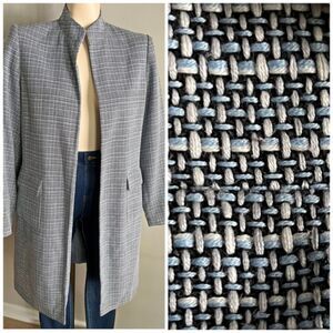 Vintage Dressbarn Longline Coat Sz 8 Minimalist Blue Tweed Open Front Jacket
